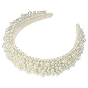 Faux Pearls Padded Sponge Wide Brim Headband White